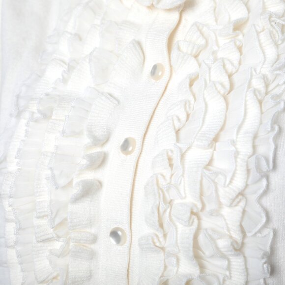 TRIBAL Ruffled Button Down Knit Cardigan Sweater Ivory Cream Soft Stretch - Picture 7 of 8